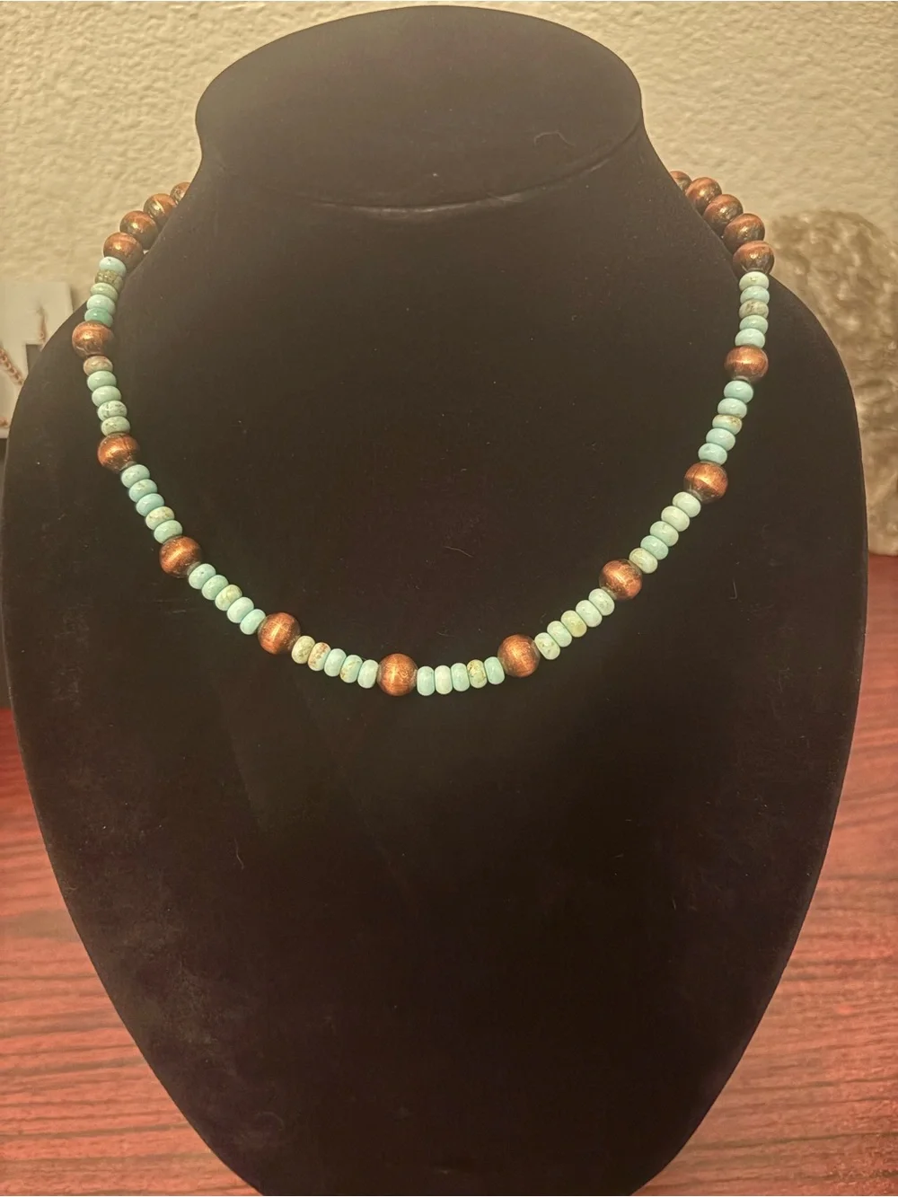 Kingman Turquoise and Navajo Pearls Copper Necklace